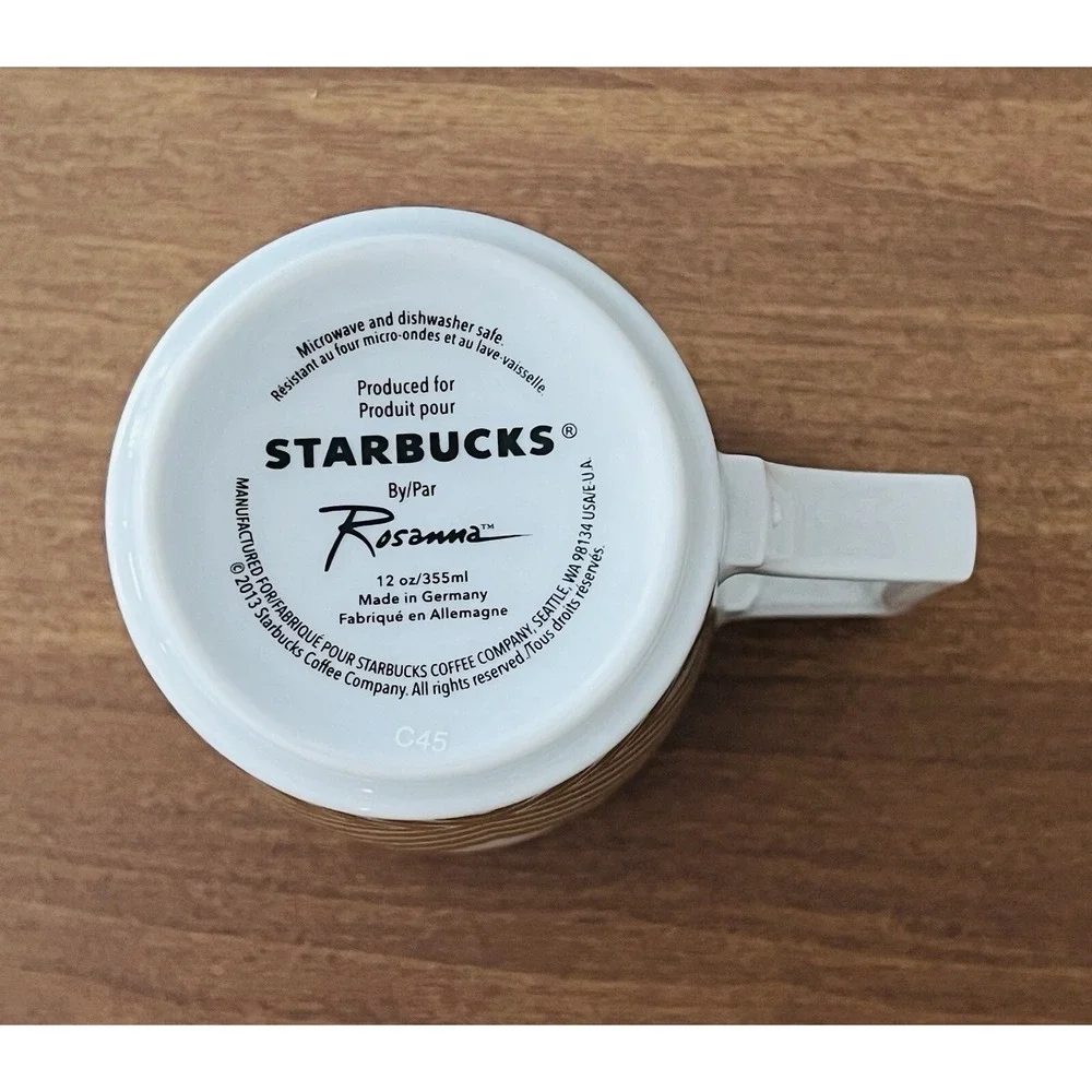 Starbucks Rosanna Coffee Mug Gold White Diamond Argyle Square Handle 12 Oz. 2013